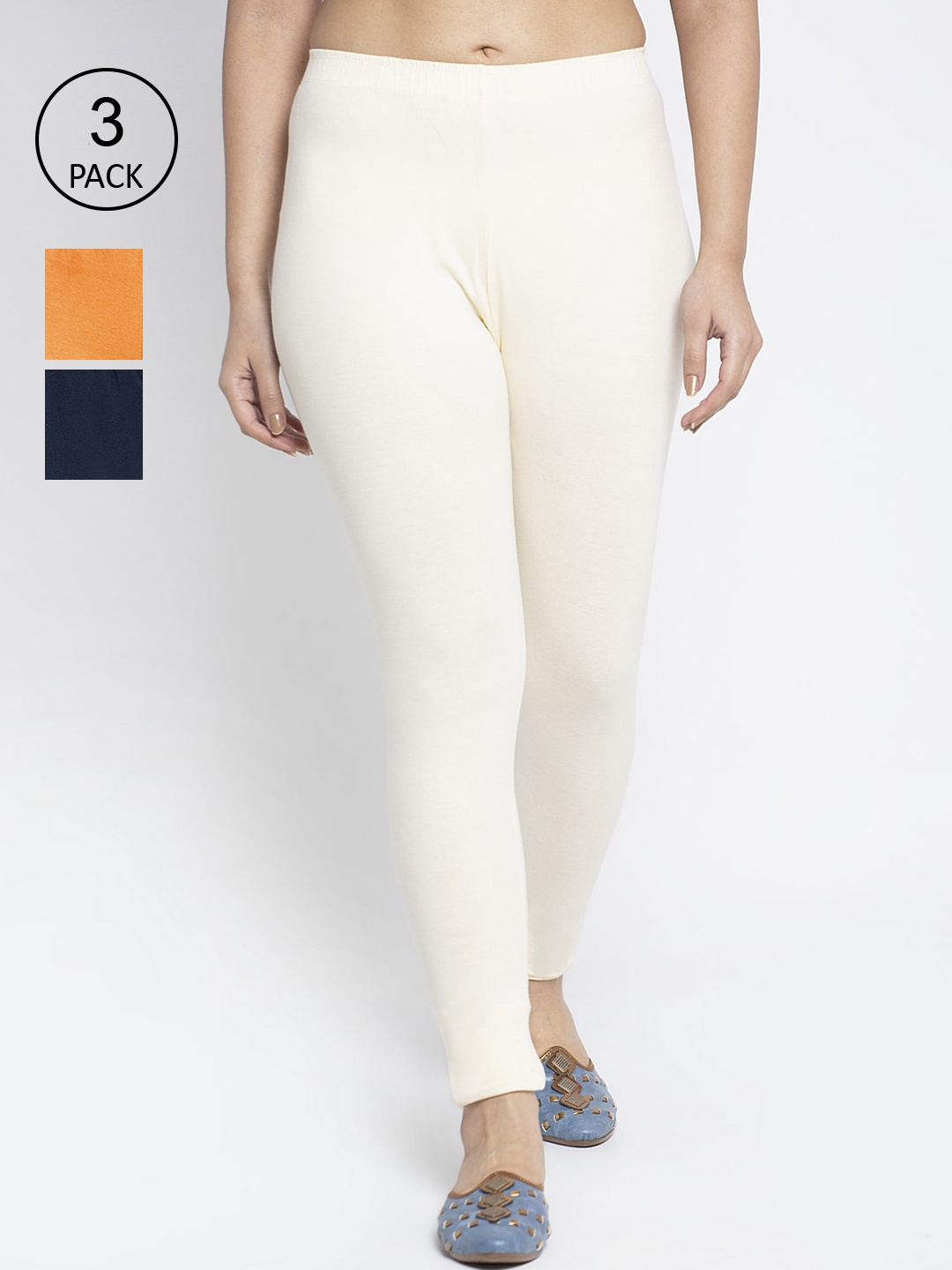 

GRACIT Women Pack of 3 Solid Ankle-Length Leggings, Orange
