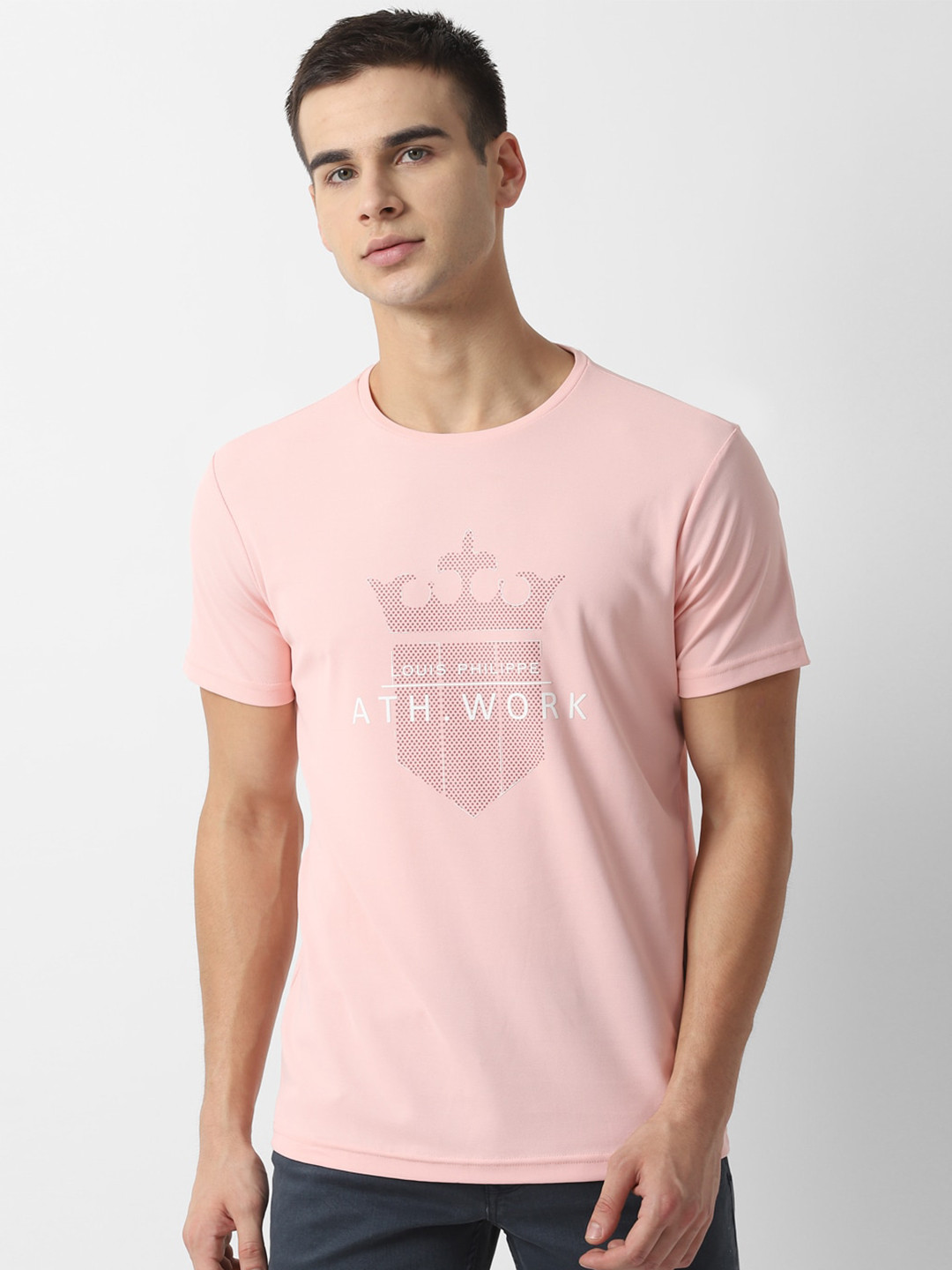 

Louis Philippe Sport Men Pink Brand Logo Printed Slim Fit Round Neck T-shirt