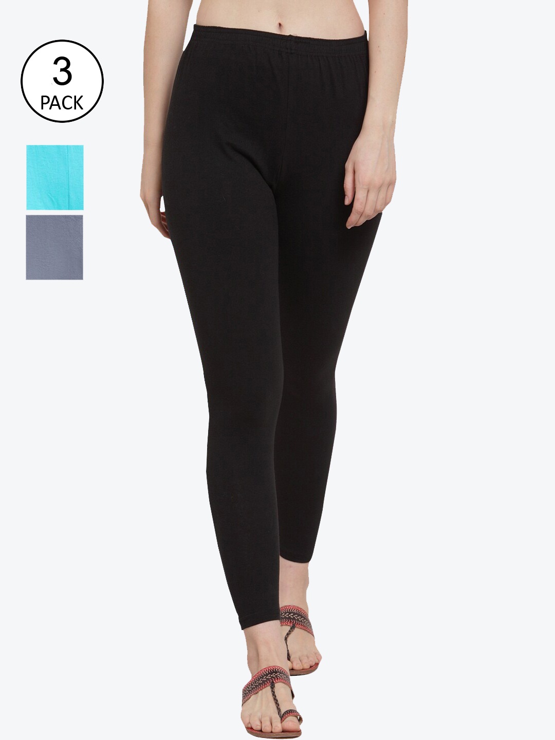 

GRACIT Women Pack of 3 Solid Ankle-Length Leggings, Black