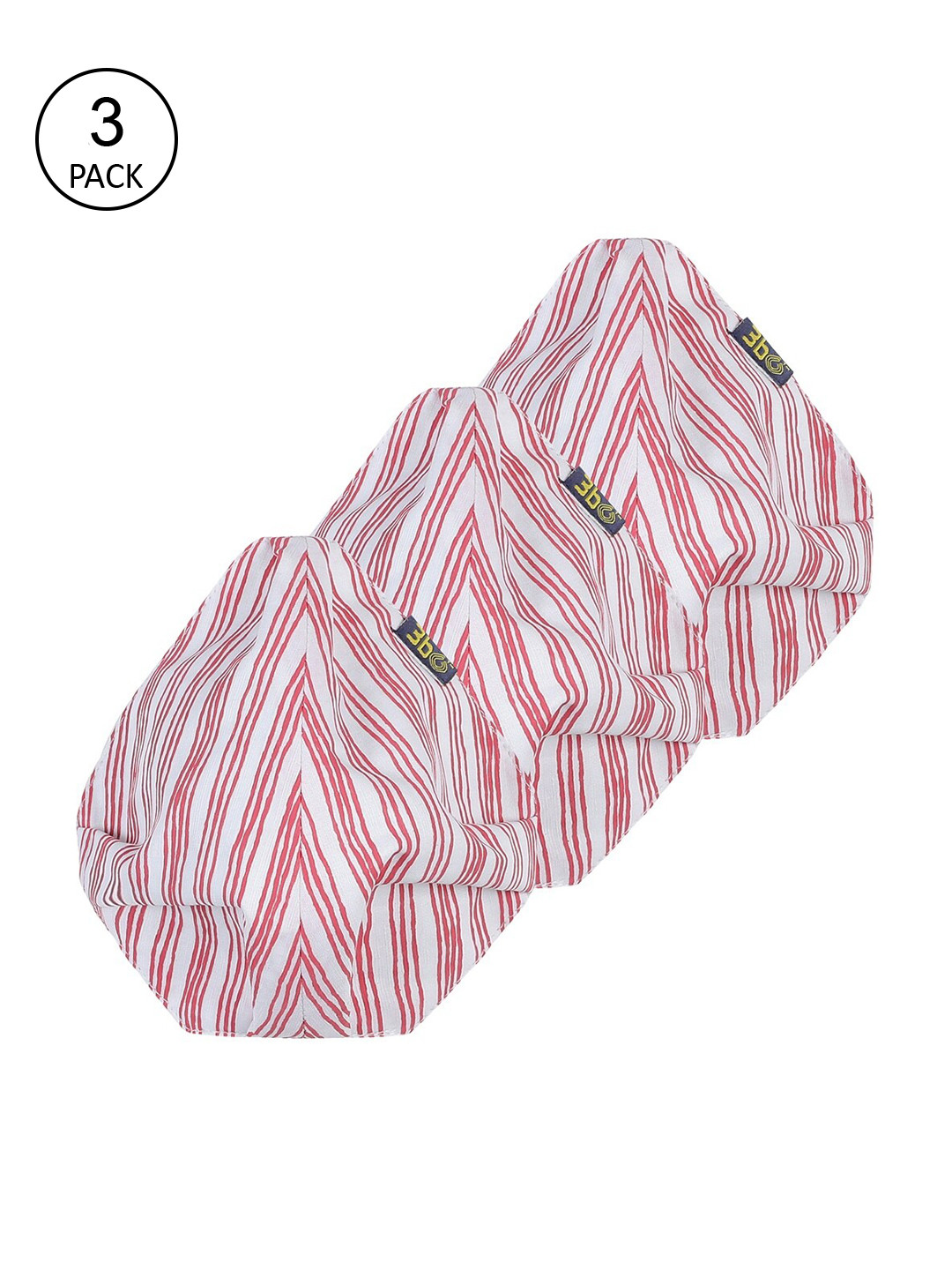 

3BO Women Pack Of 3 Pink & White Striped 3-Ply Cotton Reusable Cloth Masks