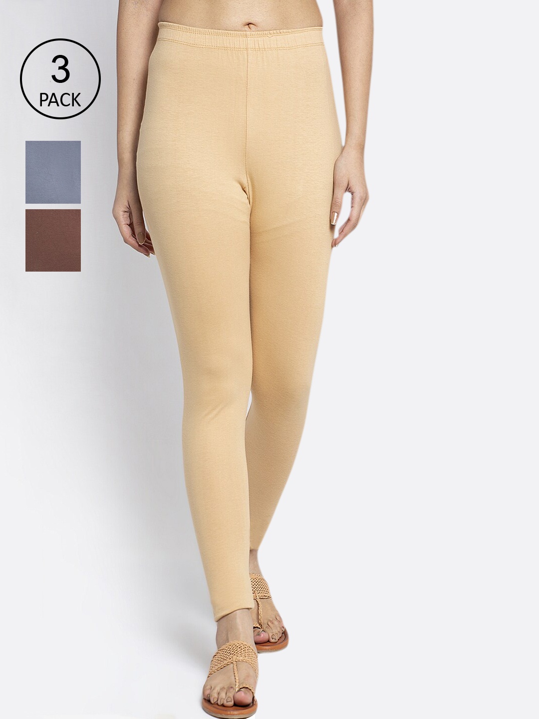 

GRACIT Women Pack of 3 Solid Ankle-Length Leggings, Grey