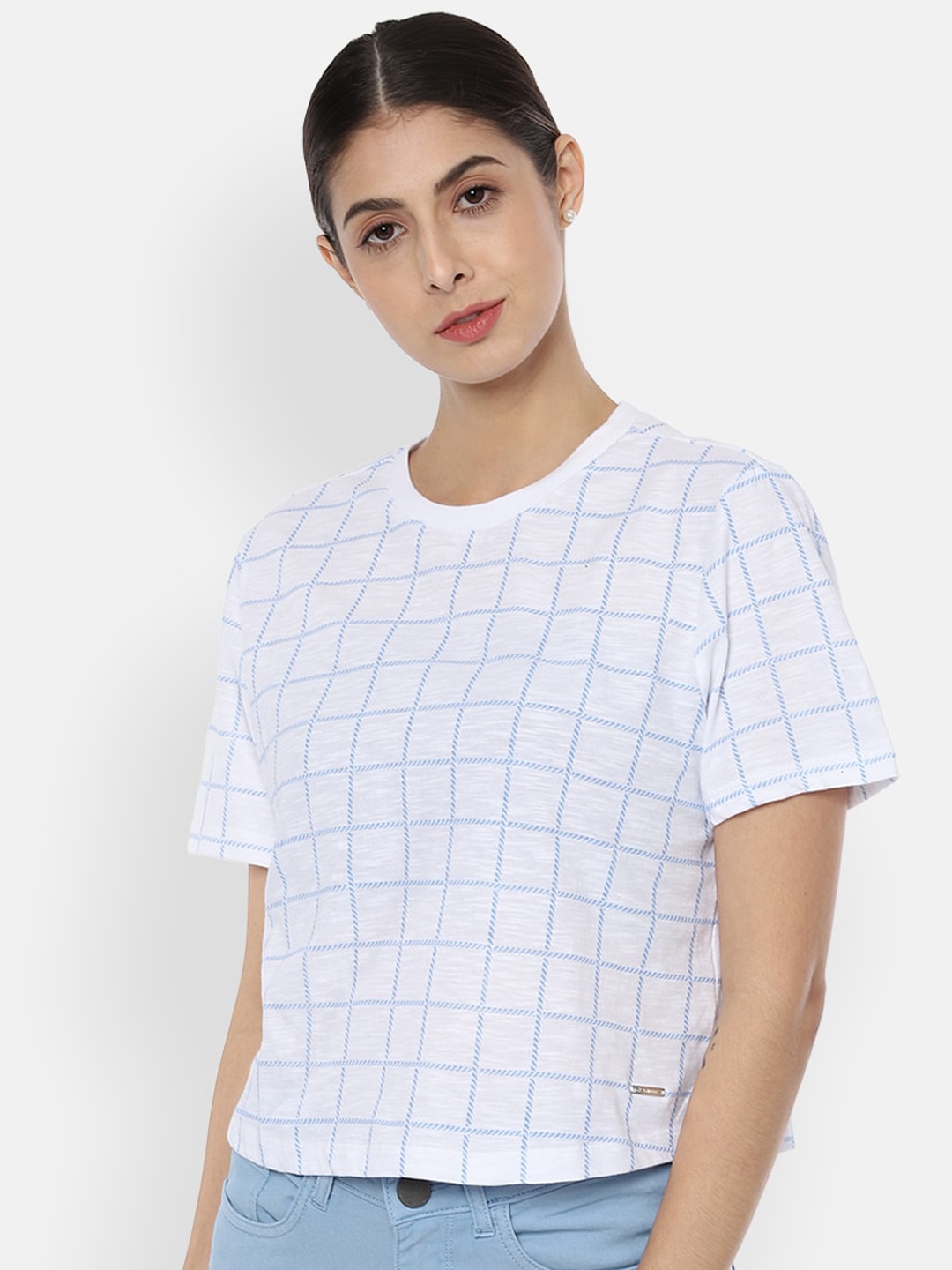 

Van Heusen Woman Blue & White Checked Regular Top
