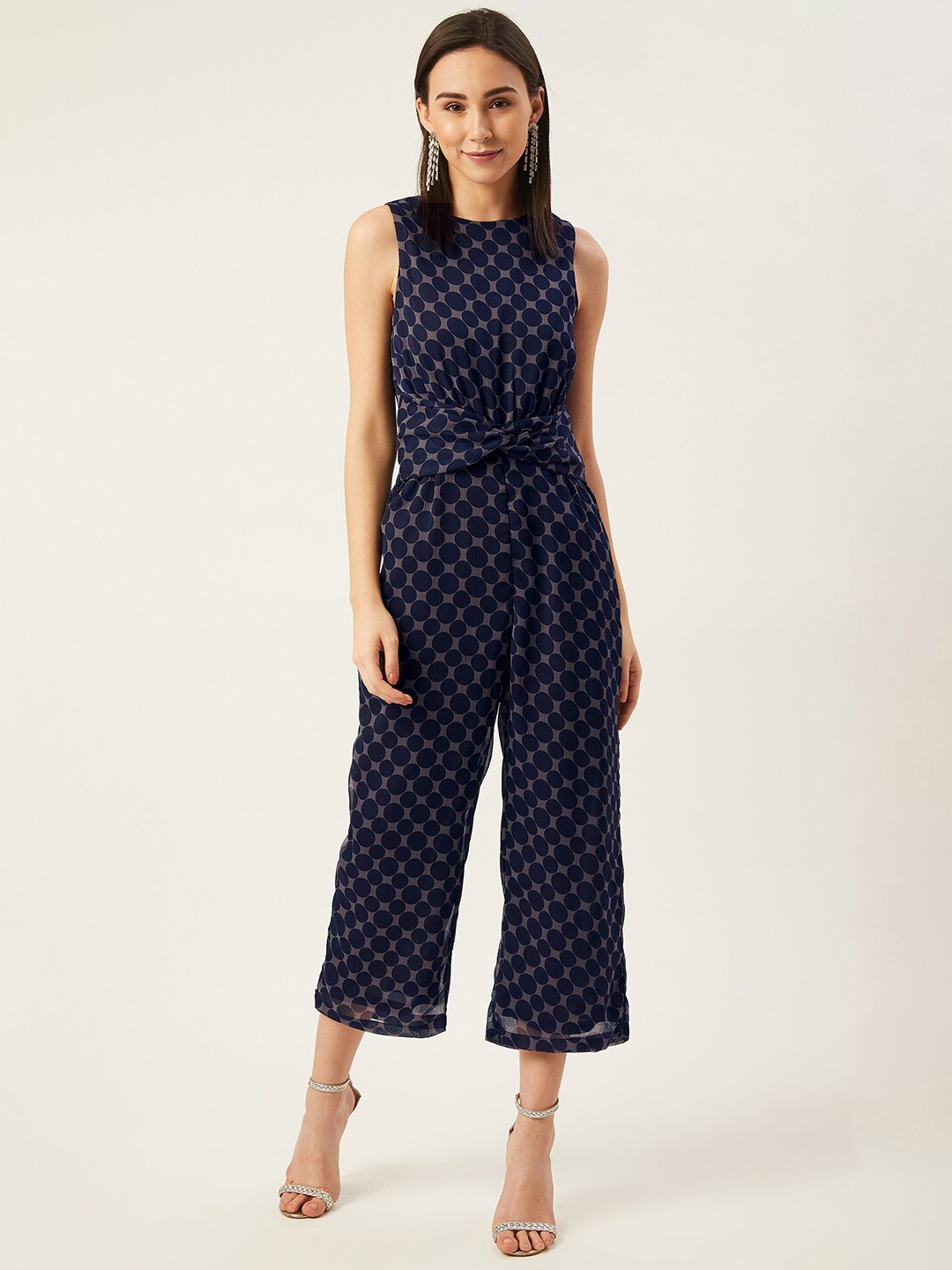 

ANVI Be Yourself Women Blue & Grey Printed Capri Jumpsuit