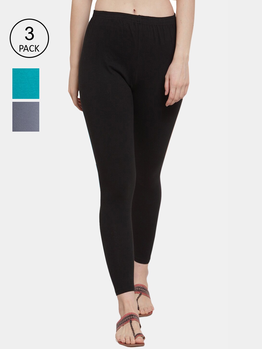 GRACIT Women Pack of 3 Solid Ankle-Length Leggings, Black