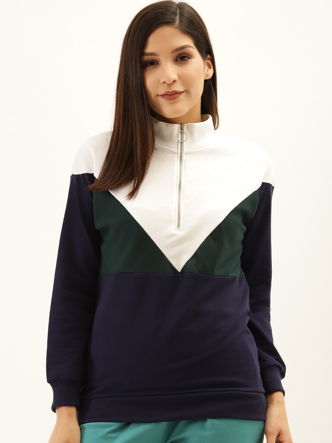 

Laabha Women Navy Blue & White Colourblocked Sweatshirt