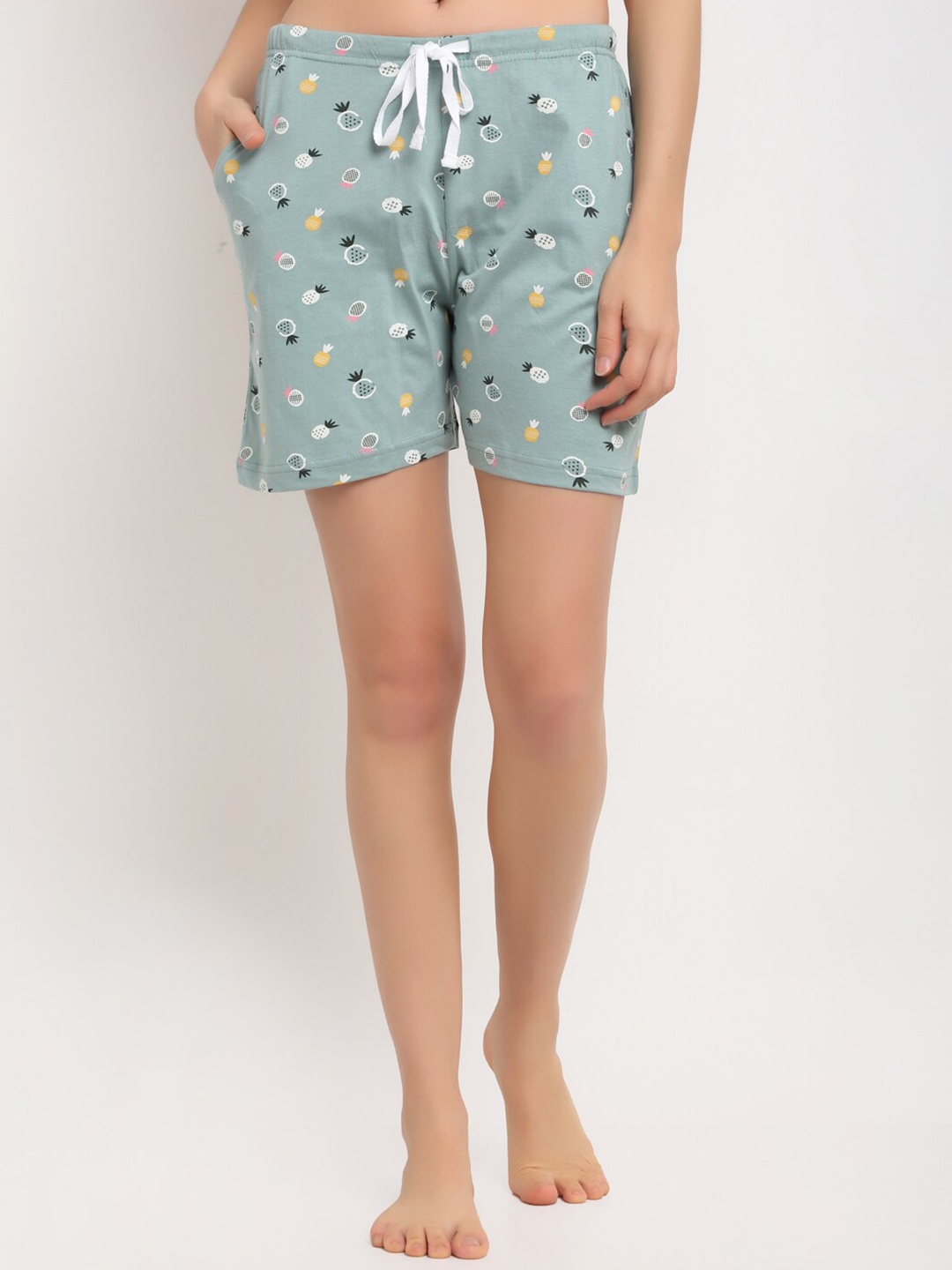 

Kanvin Women Green Printed Lounge Shorts