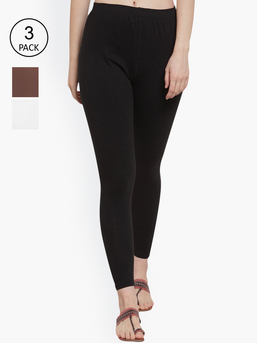 

GRACIT Women Pack of 3 Solid Ankle-Length Leggings, Black
