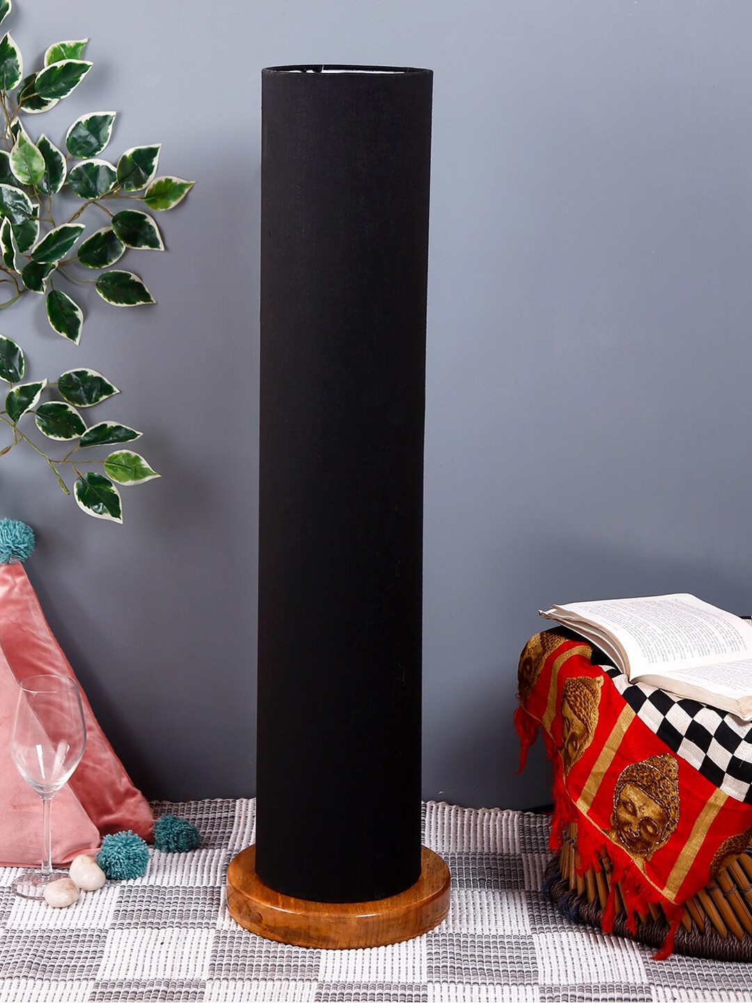 

Devansh Black & Brown Self Design Traditional Cylindrical Column Lamp