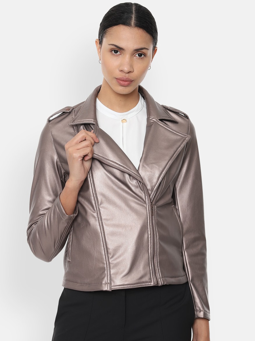 

Van Heusen Woman Women Grey Crop Biker Jacket