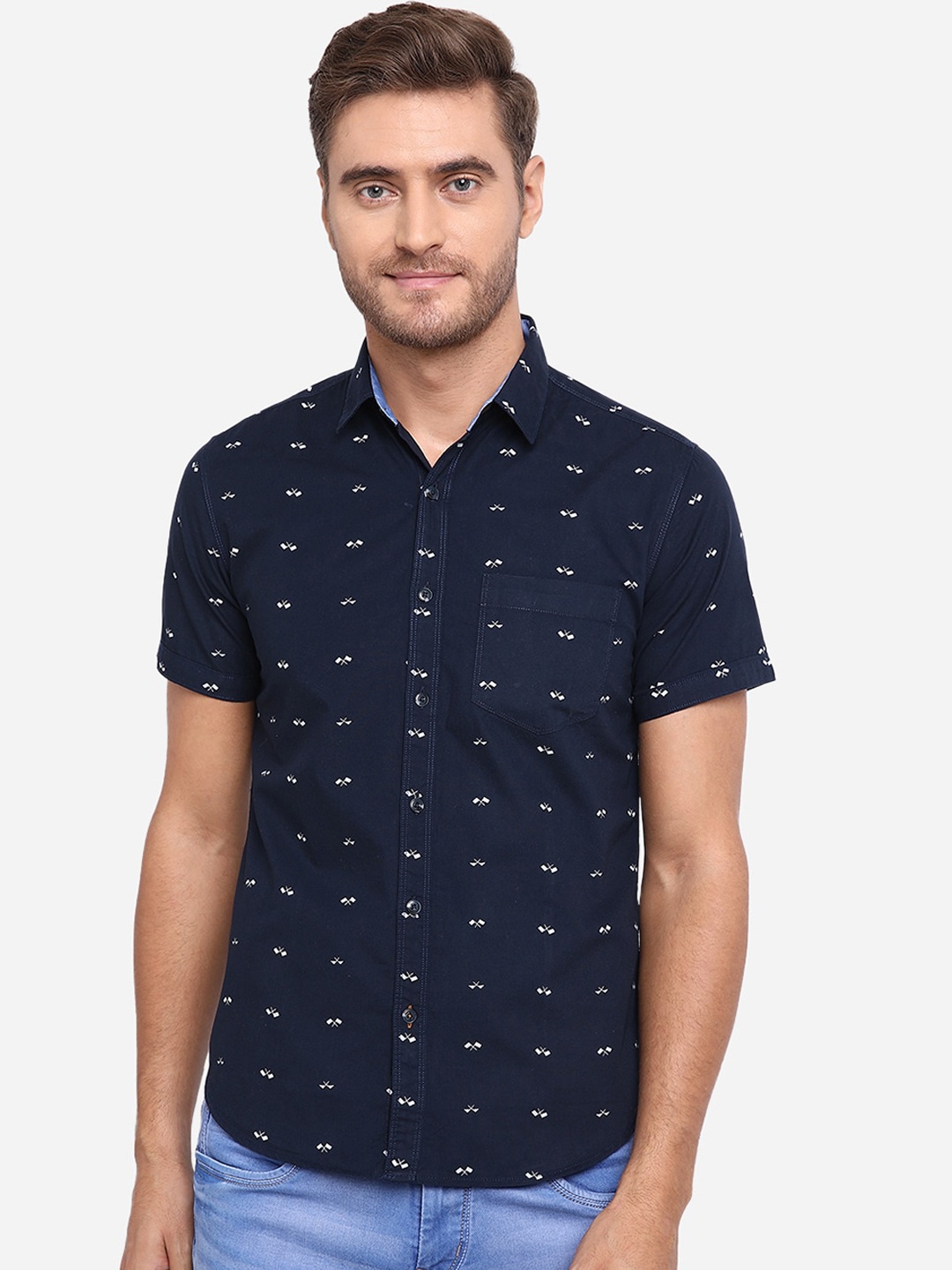 

Greenfibre Slim Fit Printed Cotton Casual Shirt, Blue