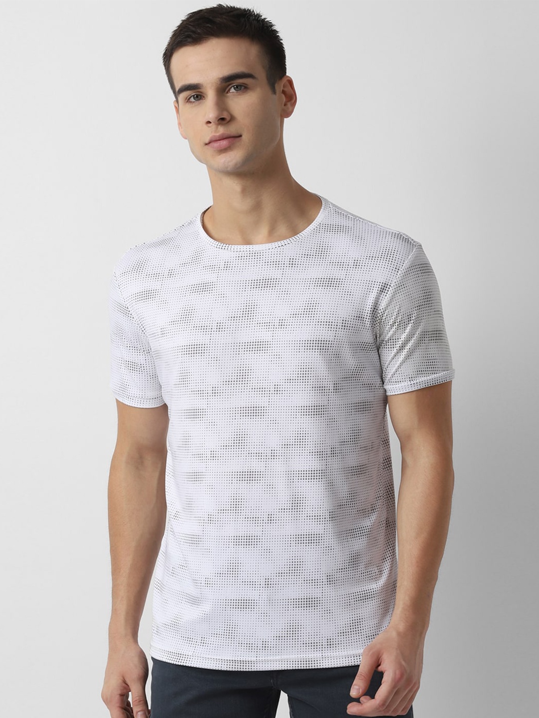 

Louis Philippe Sport Men White & Grey Printed Slim Fit Round Neck T-shirt