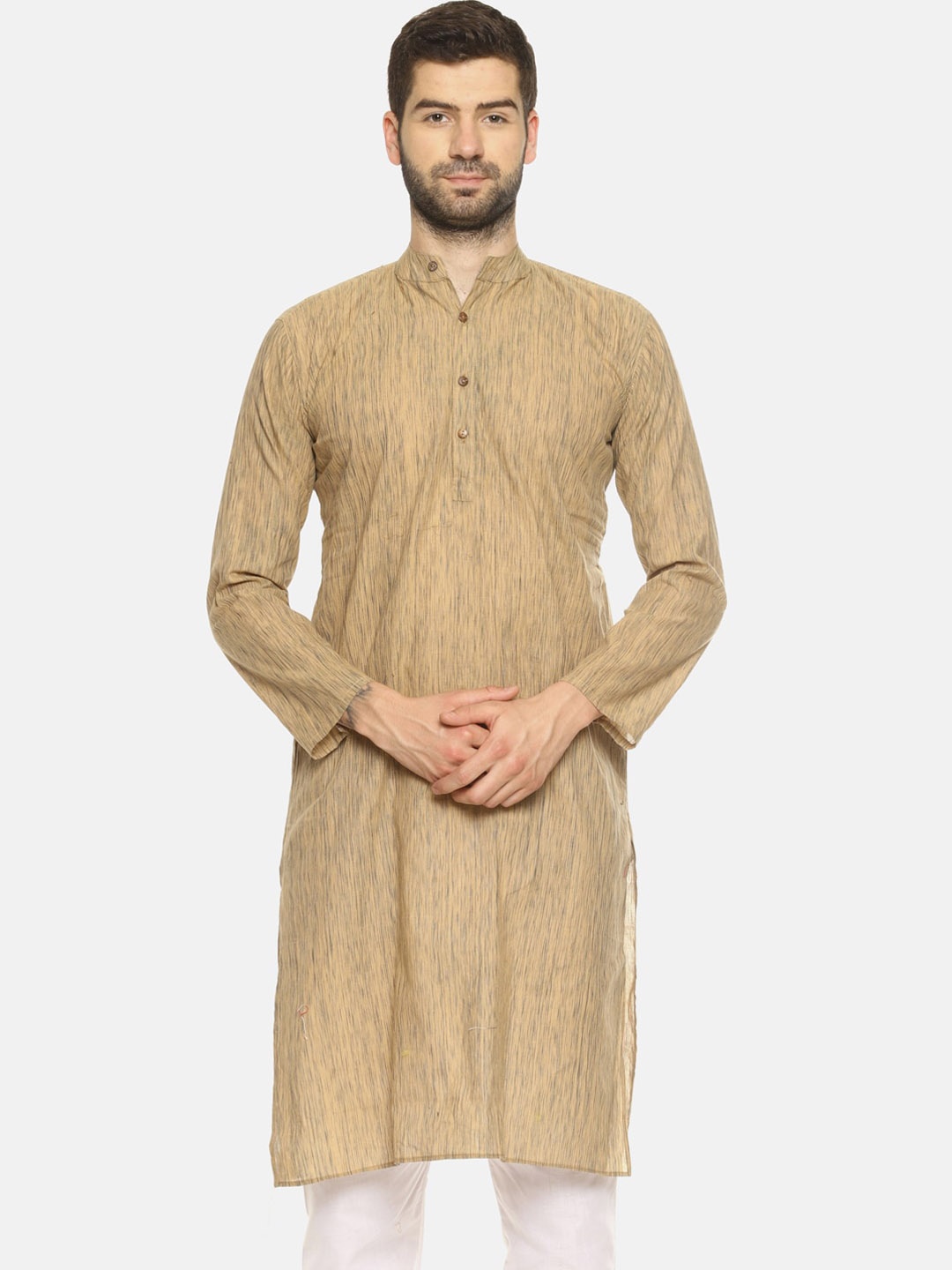 

PAROKSH Men Beige Solid Pure Cotton Handloom Kurta