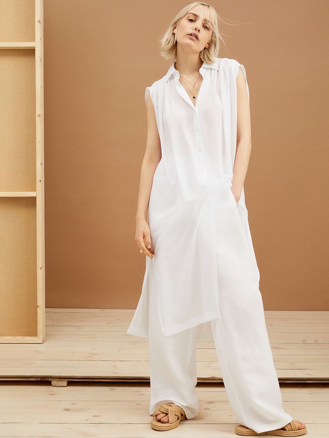 

H&M Women White Solid Lyocell-blend Shirt Dress