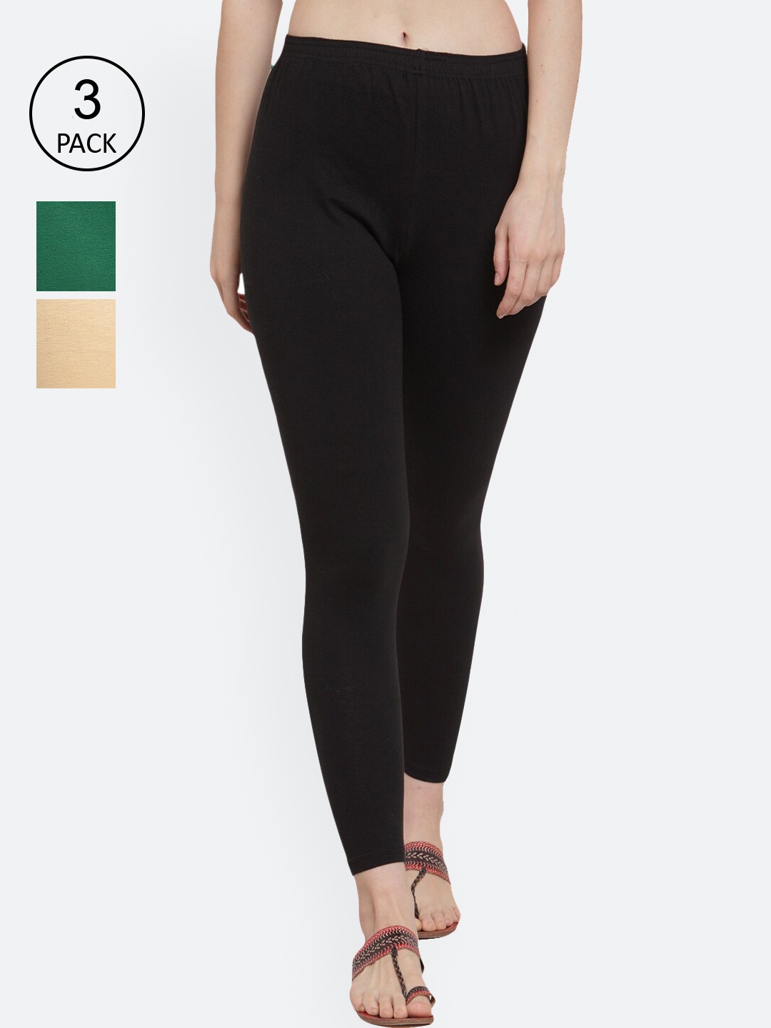 GRACIT Women Pack of 3 Solid Ankle-Length Leggings, Black
