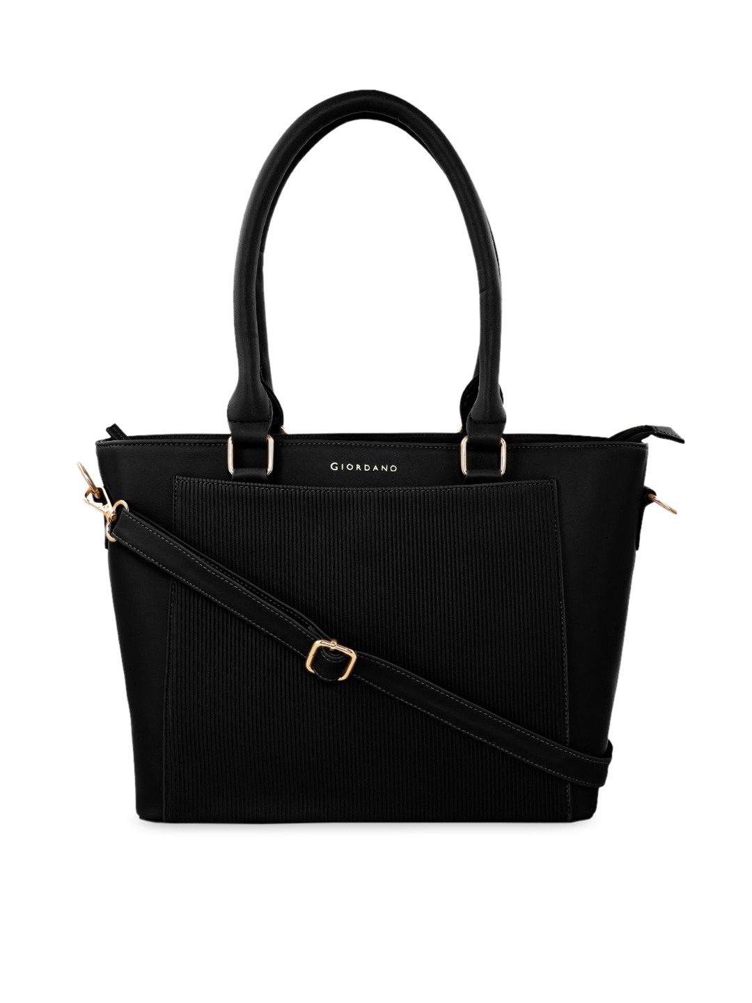 

GIORDANO Black Textured Handheld Bag with Detachable Sling Strap