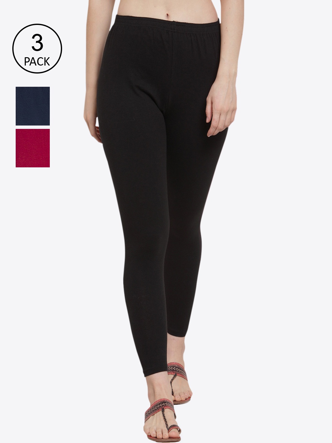 

GRACIT Women Pack of 3 Solid Ankle-Length Leggings, Black