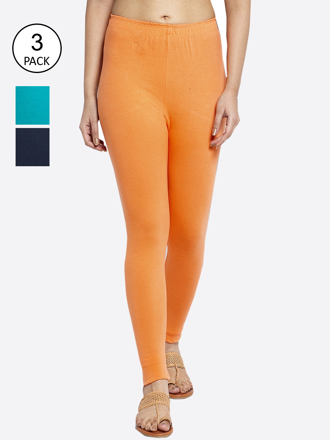 

GRACIT Women Pack of 3 Solid Ankle-Length Leggings, Orange