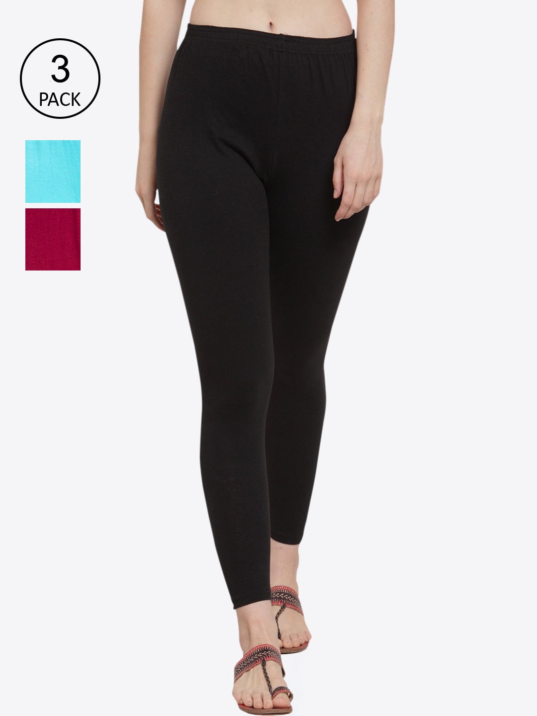 

GRACIT Women Pack of 3 Solid Ankle-Length Leggings, Black