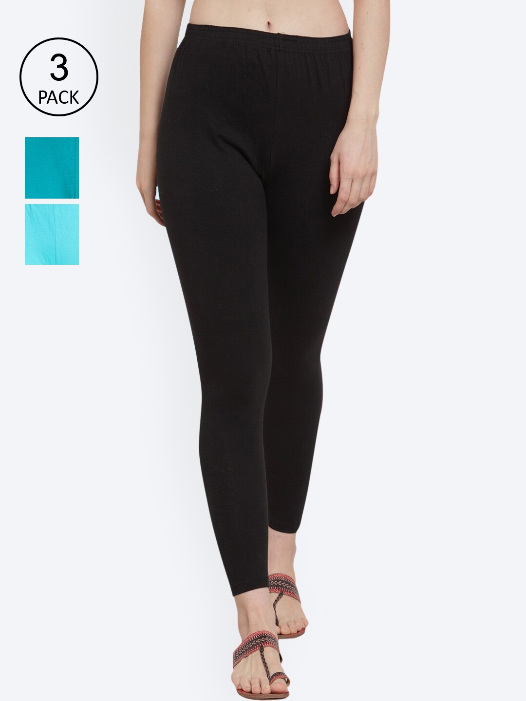 GRACIT Women Pack of 3 Solid Ankle-Length Leggings, Black