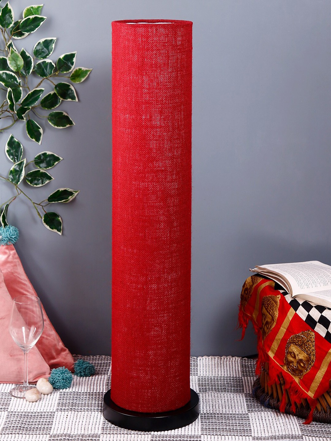 

Devansh Maroon & Black Solid Traditional Column Lamp with Shade