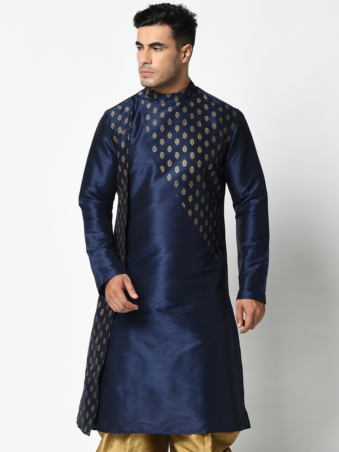 

DEYANN Men Navy Blue Ethnic Motifs Printed Kurta