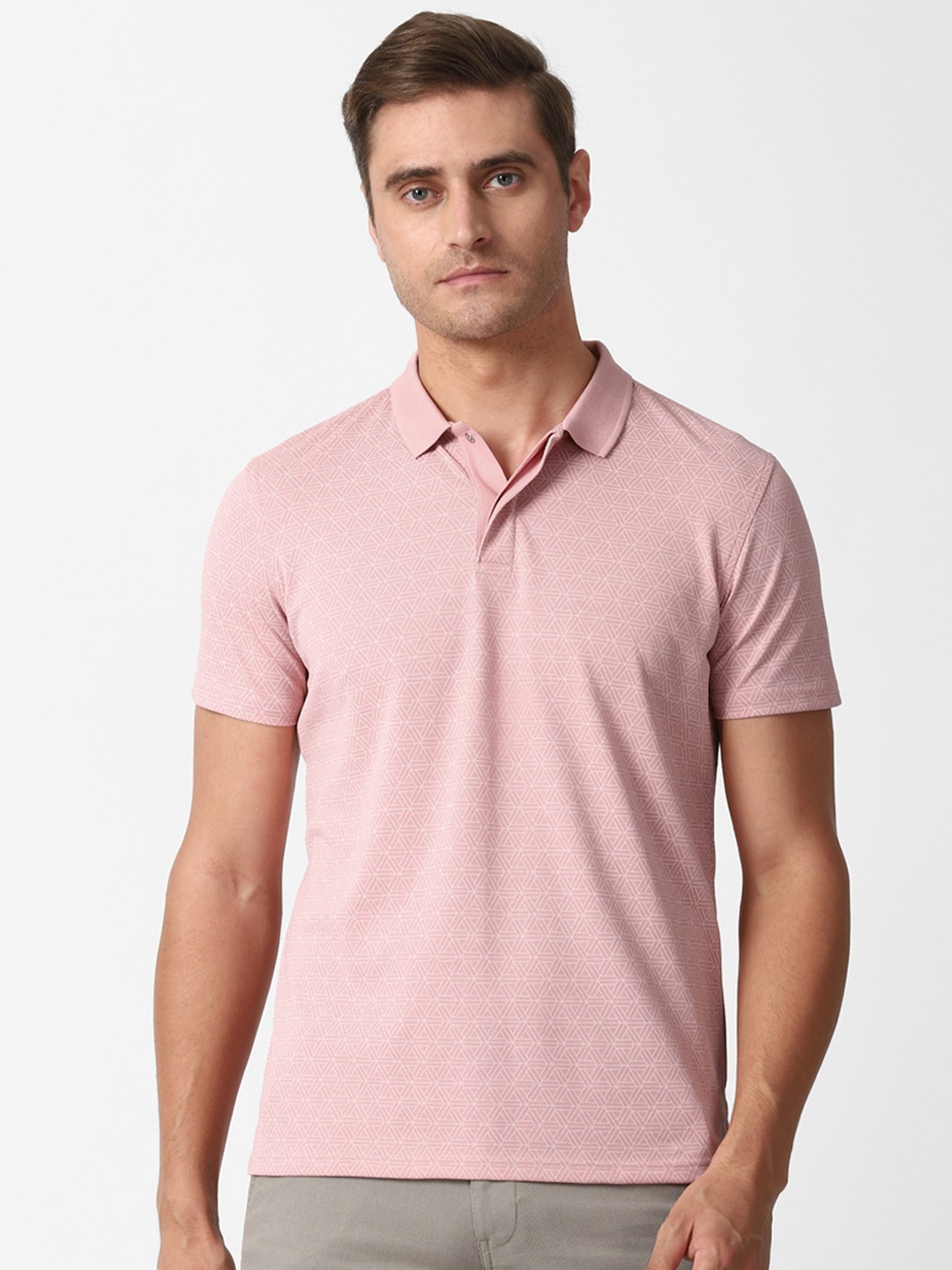 

Louis Philippe Sport Men Pink Printed Slim Fit Polo Collar T-shirt
