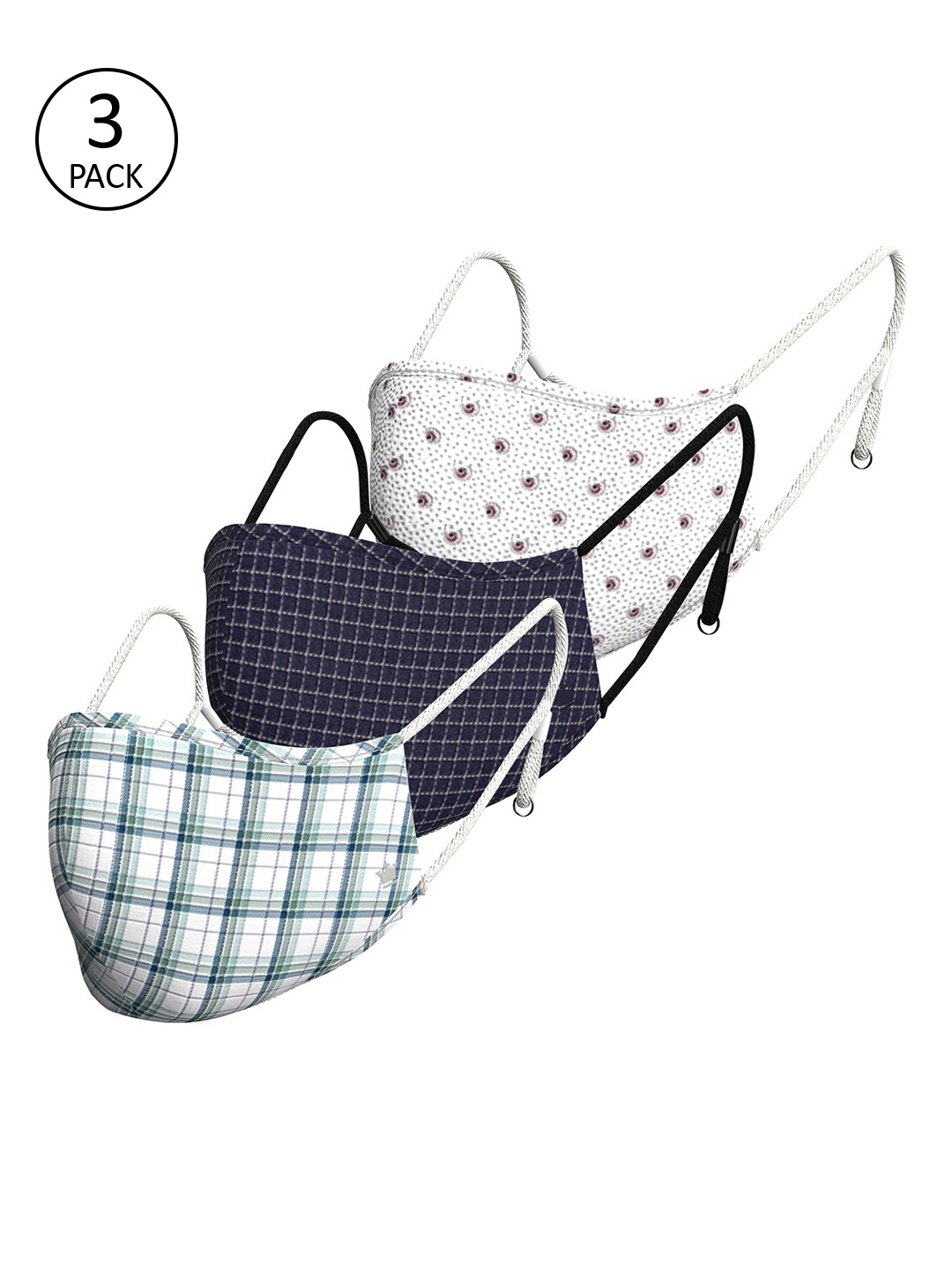 Louis Philippe Men Pack Of 3 Assorted 3-Ply Reusable Cotton Protective Outdoor Masks
