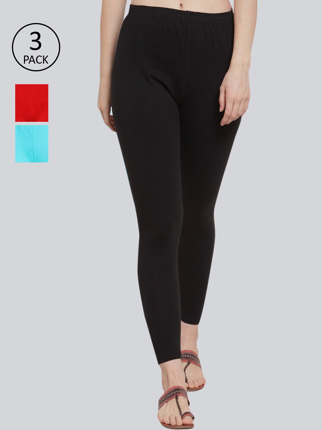GRACIT Women Pack of 3 Solid Ankle-Length Leggings, Black