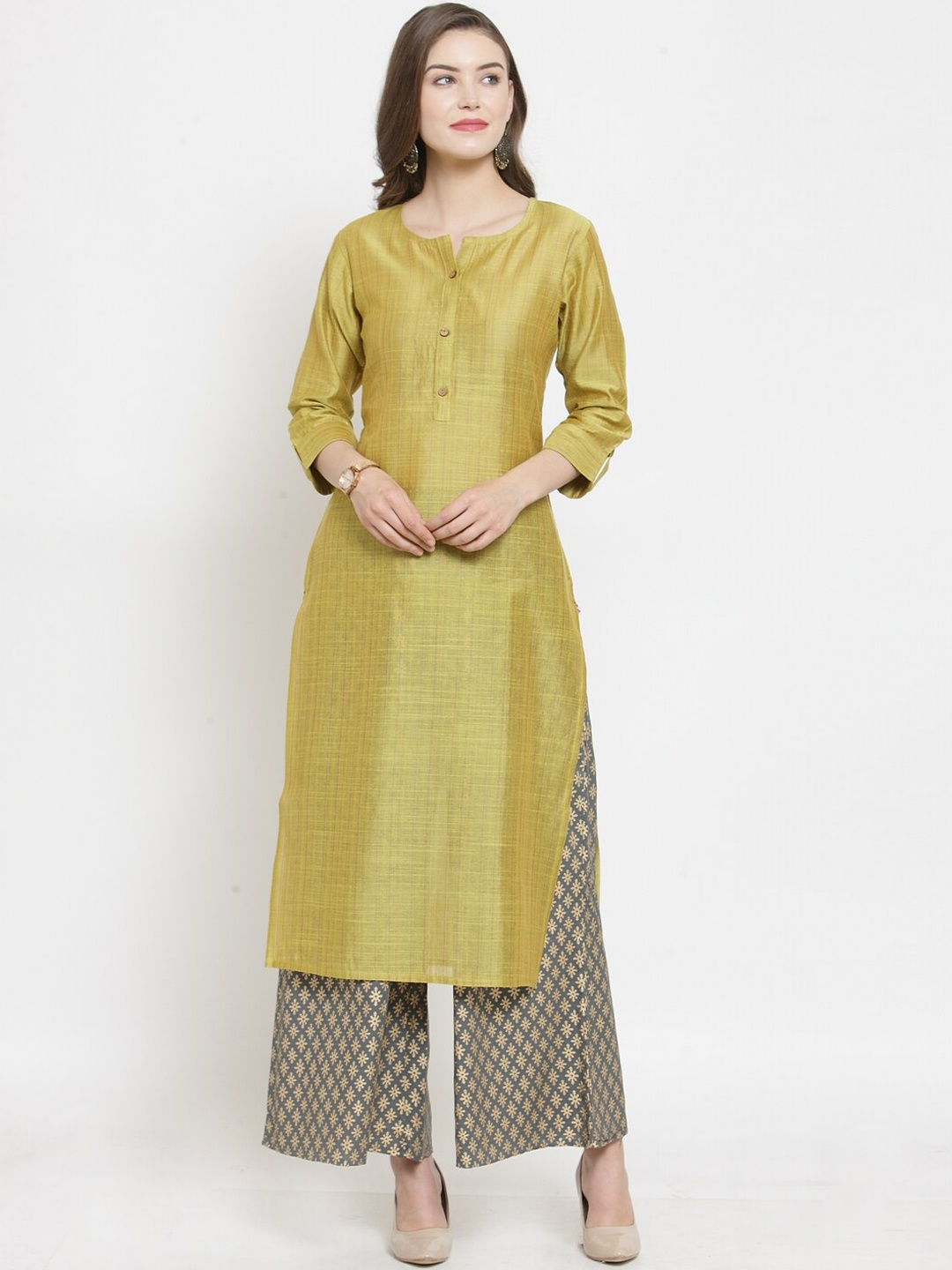 

Varanga Women Lime Green Panelled Kurta with Palazzos