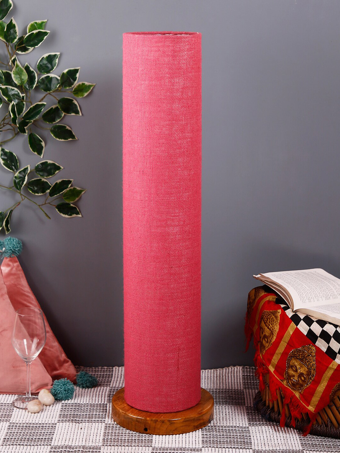 

Devansh Pink & Brown Solid Traditional Column Lamp with Shade