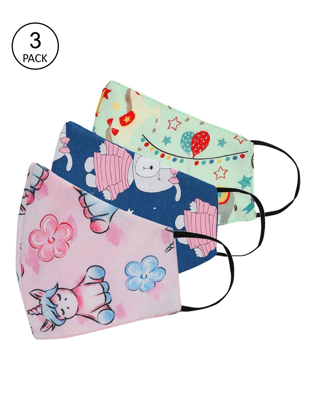 

Tossido Kids Pack Of 3 Printed 3-Ply Reusable 100% Cotton Cloth Masks, Pink