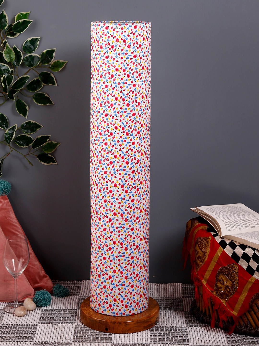 Devansh Unisex White Multi Solid cotton shade Column lamp