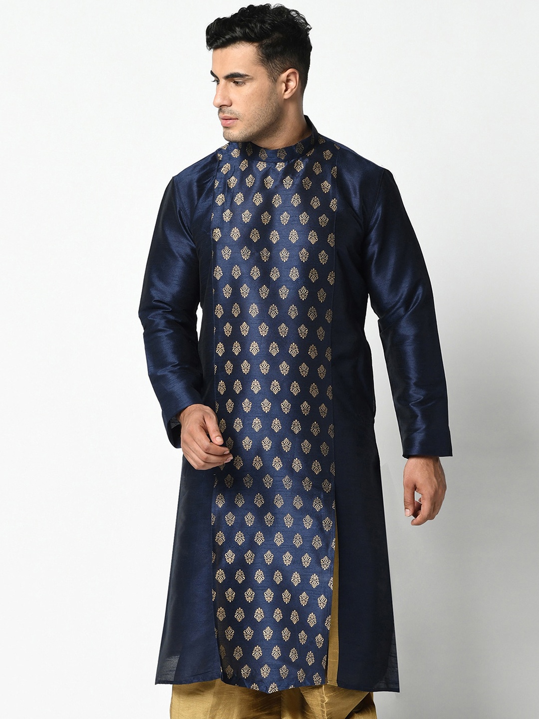 

DEYANN Men Navy Blue Ethnic Motifs Printed Kurta