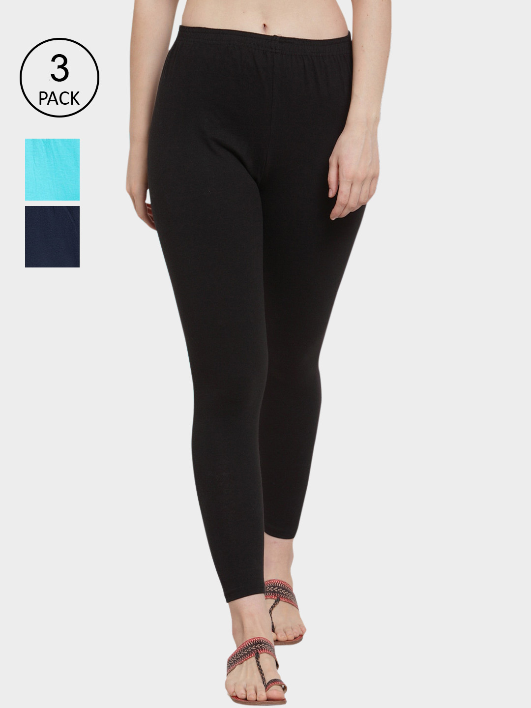 

GRACIT Women Pack of 3 Solid Ankle-Length Leggings, Black