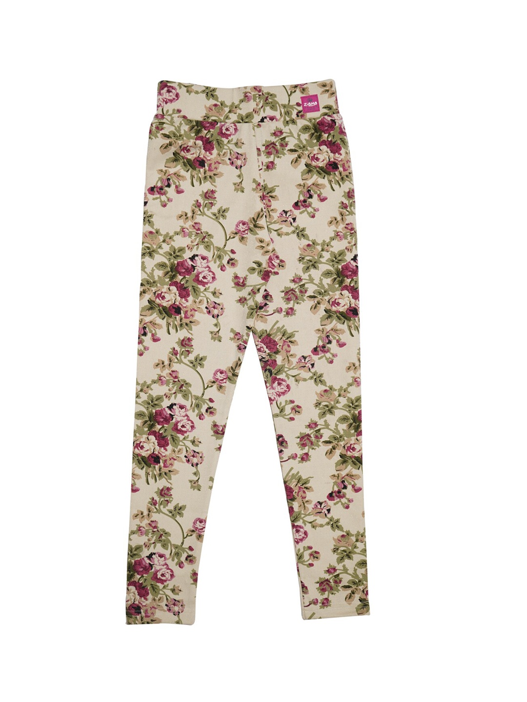 

Ziama Girls Beige & Green Printed Cotton Ankle-Length Leggings