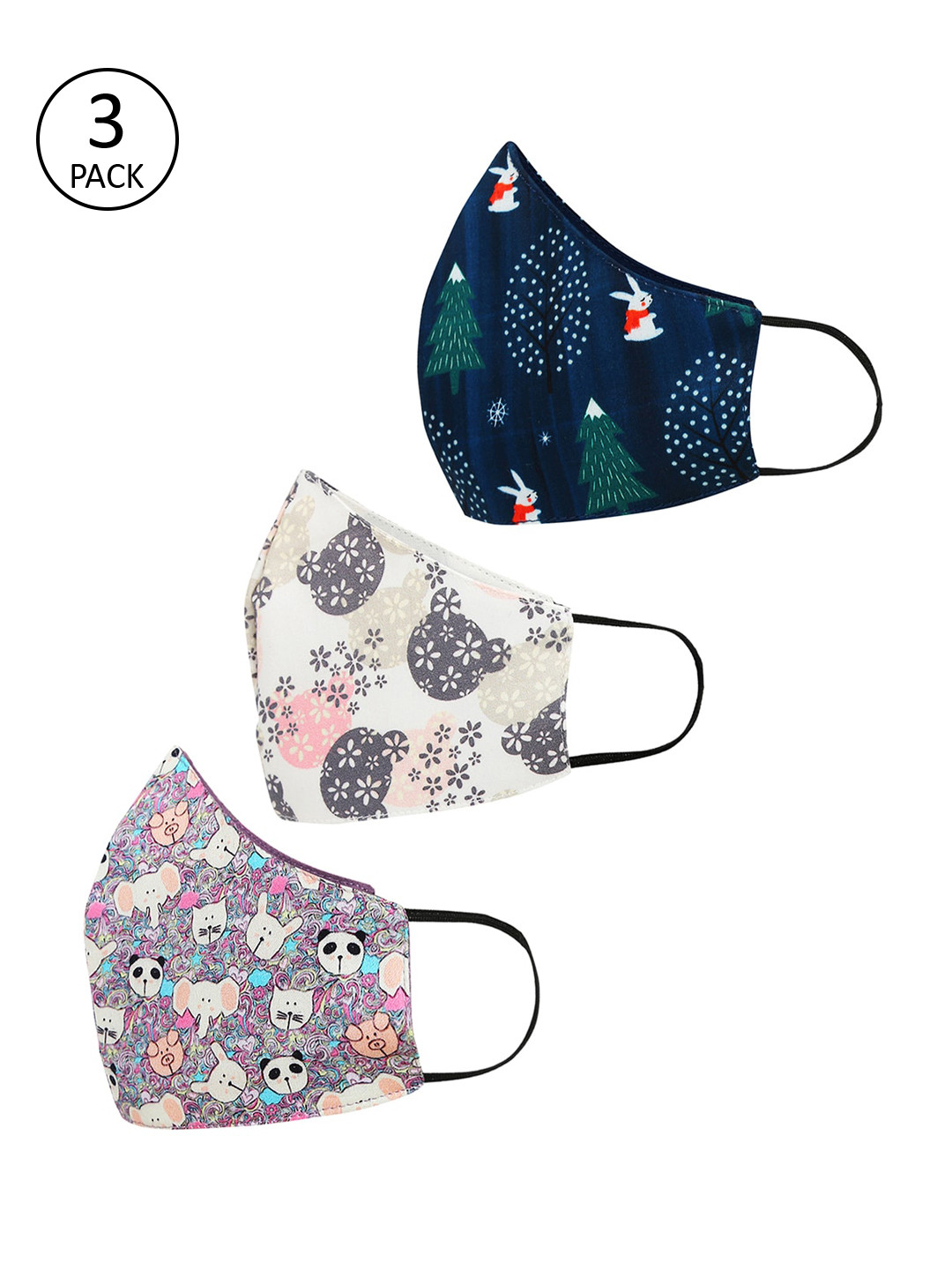 

Tossido Kids Pack Of 3 Digitally Printed 3-Ply 100% Pure Cotton Cloth Masks, Navy blue