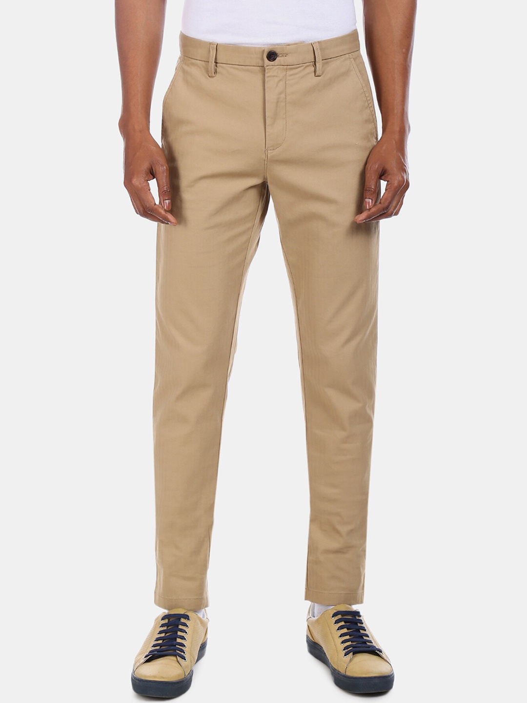 Arrow Sport Men Beige Regular Fit Solid Regular Trousers