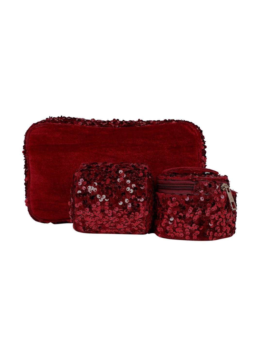 

Vdesi Women Pack Of 3 Red Embellished Bangle and Makeup pouches