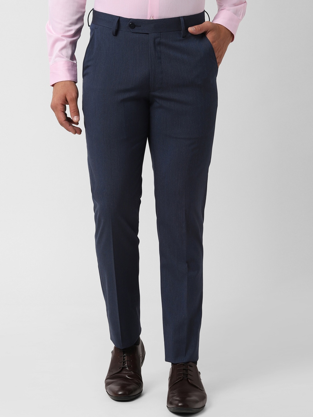 

Peter England Men Navy Blue Slim Fit Self Design Formal Trousers
