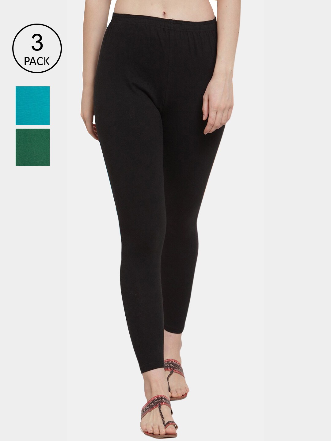 

GRACIT Women Pack of 3 Solid Ankle-Length Leggings, Black