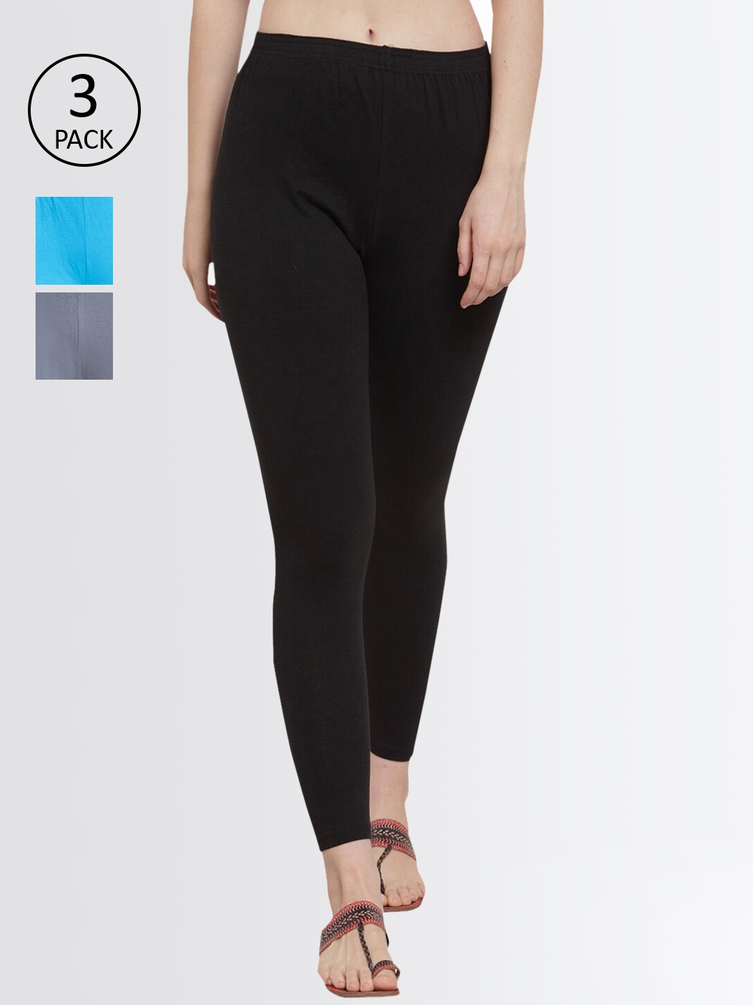 GRACIT Women Pack of 3 Solid Ankle-Length Leggings, Black