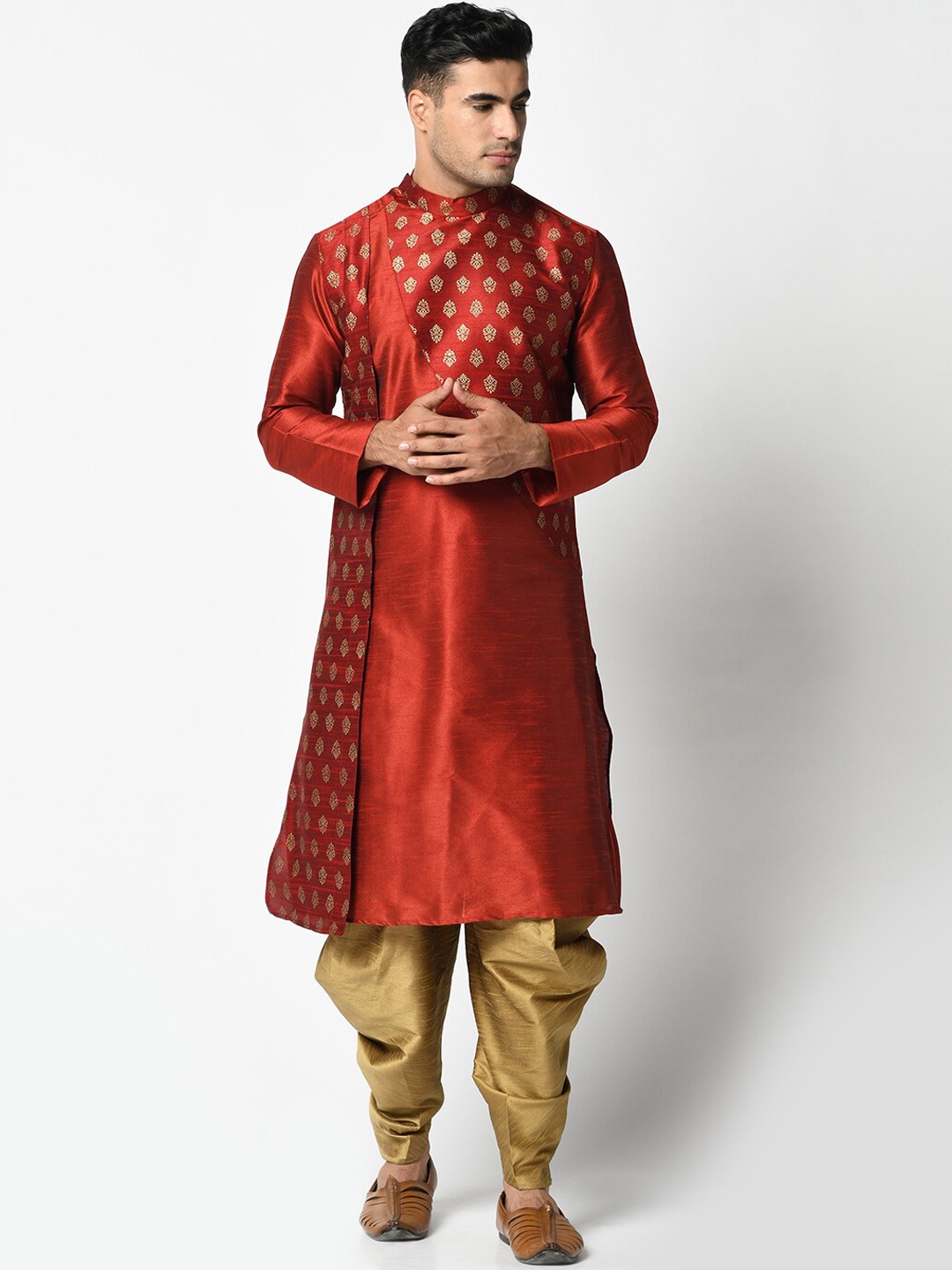 

DEYANN Men Red & Gold-Toned Printed Kurta