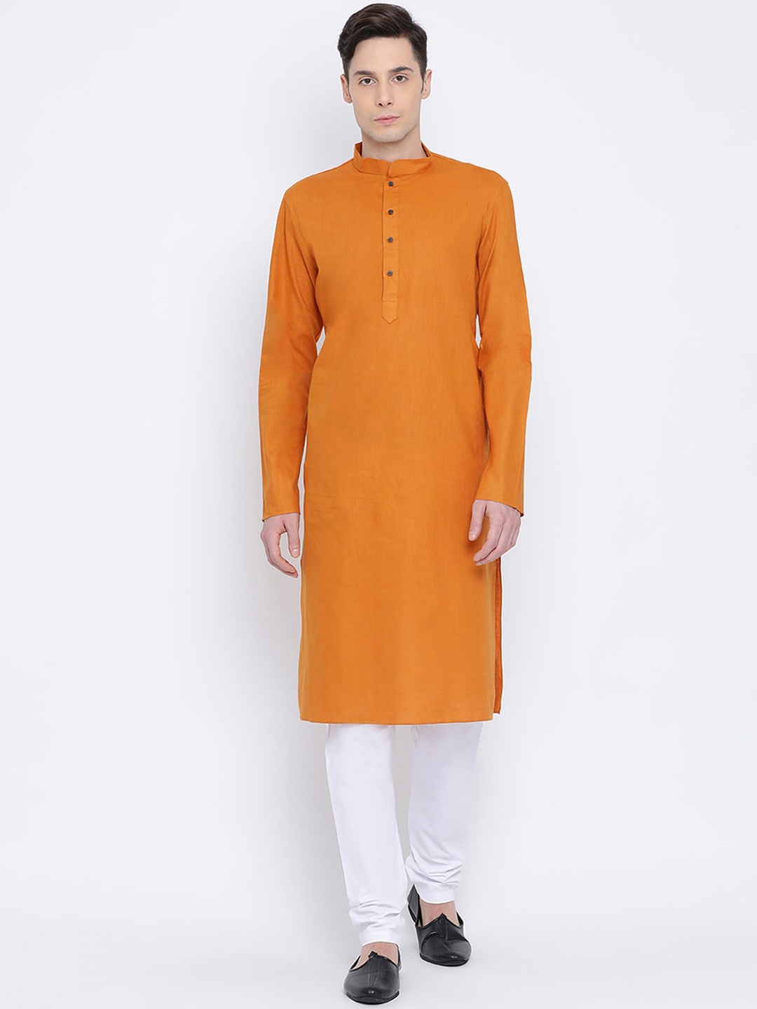 

NAMASKAR Men Orange Solid Cotton Kurta
