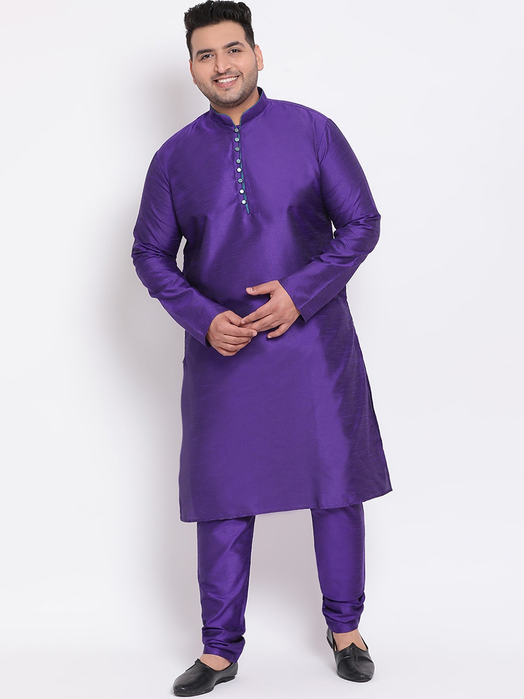 

Hangup Men Purple Regular Straight Dupion Silk Kurta with Churidar