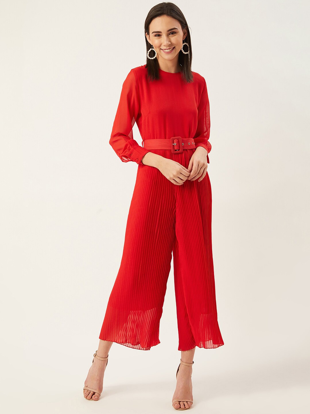 

ANVI Be Yourself Women Red Solid Basic Jumpsuit