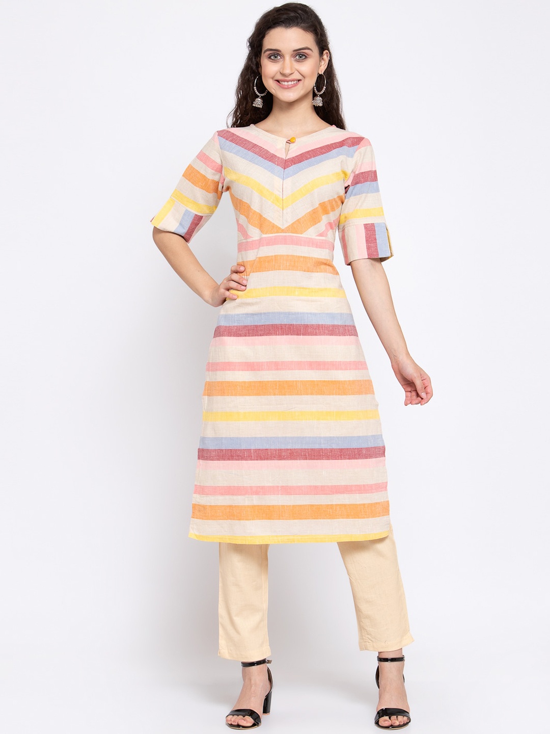 

Indibelle Women Multicoloured Striped Kurta, Multi