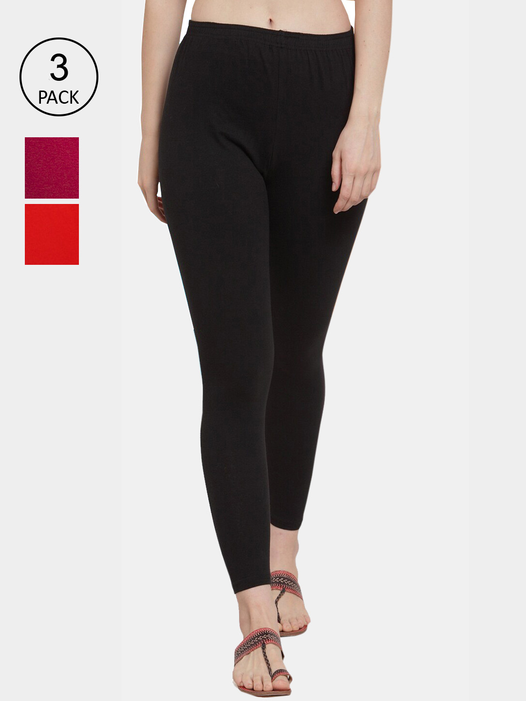 

GRACIT Women Pack of 3 Solid Ankle-Length Leggings, Black