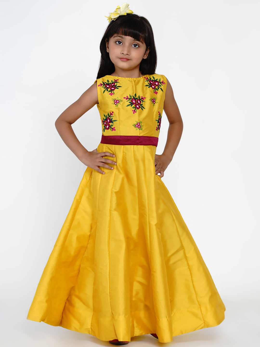 

Bitiya by Bhama Girls Yellow Embroidered Fit and Flare Dress