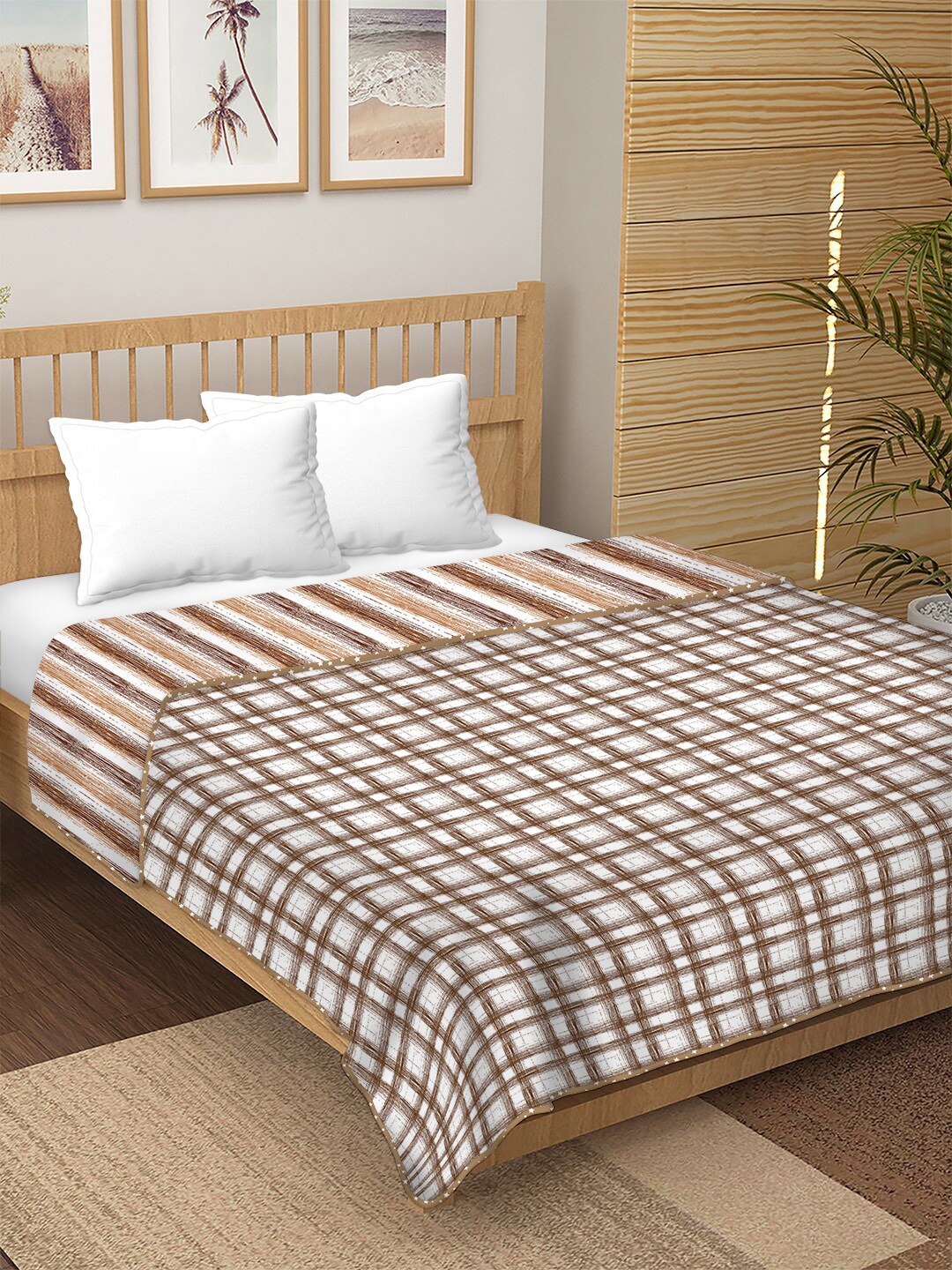 

BELLA CASA Brown & White Geometric AC Room 180 GSM Double Bed Dohar