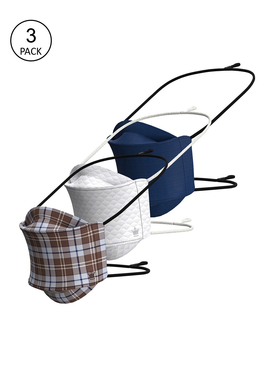 

Louis Philippe Men Pack Of 3 Assorted 3-Ply Cotton Cloth Face Masks